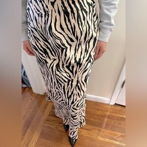 Zebra Print Midi Straight Slip Skirt
